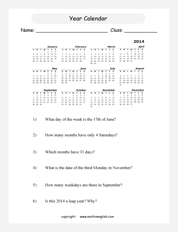 Calendar Worksheets Grade 1 Worksheets For All