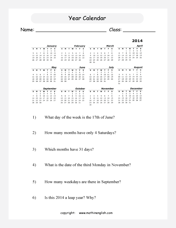 Calendar Worksheets Grade 1 Worksheets For All | Free Worksheets Samples