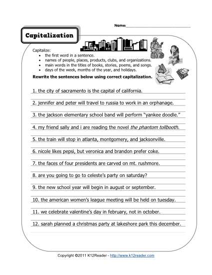 Capitalization Worksheets 4th Grade Worksheets For All