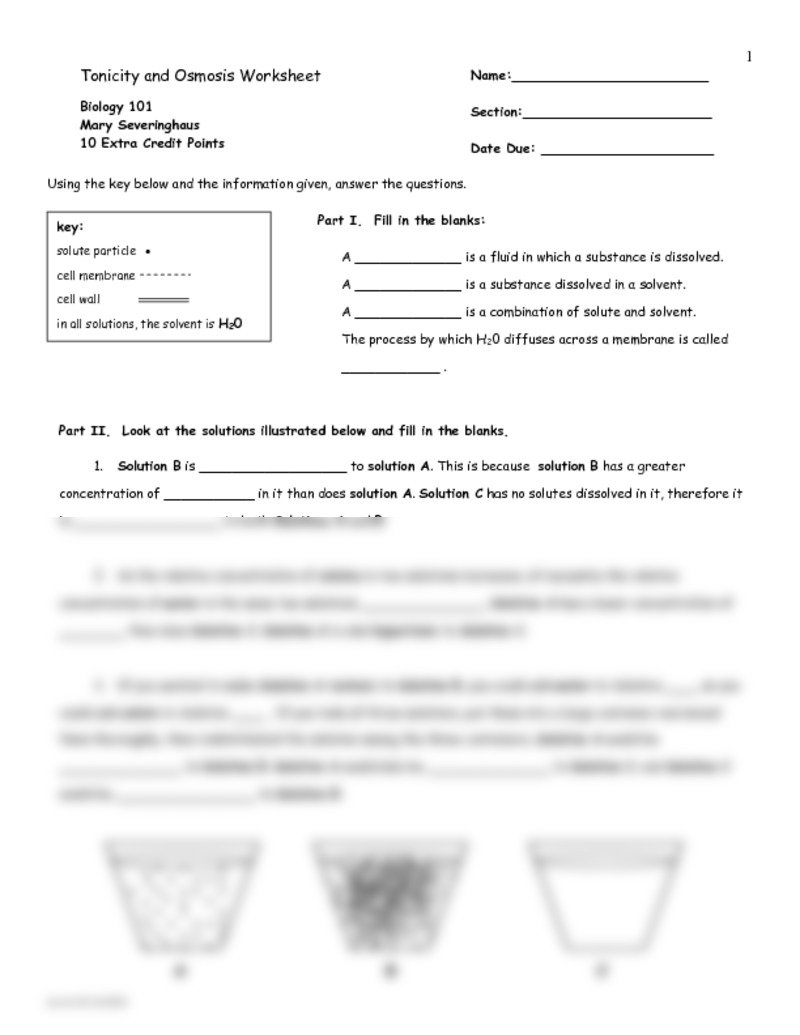 Cell Membrane And Tonicity Worksheet  Lesupercoin Printables