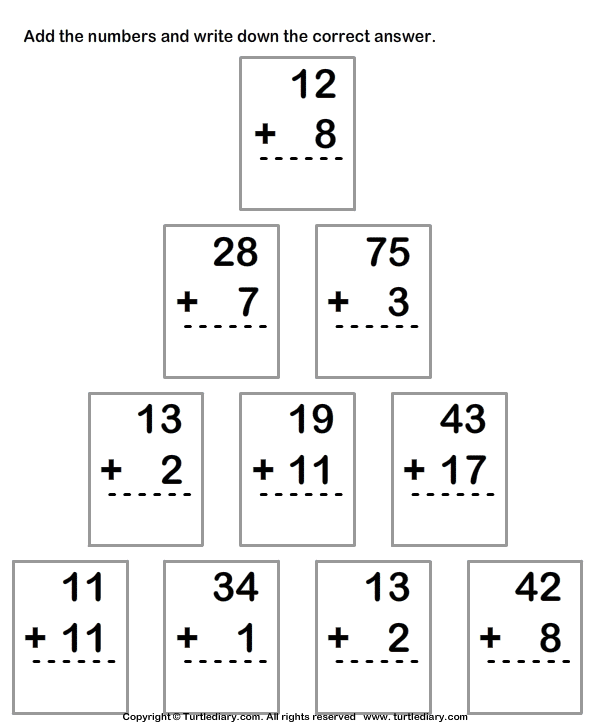 Column Addition Of Numbers Up To Two Digits Worksheet