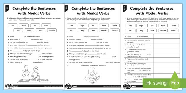 Complete The Sentences With Modal Verbs Differentiated Worksheet