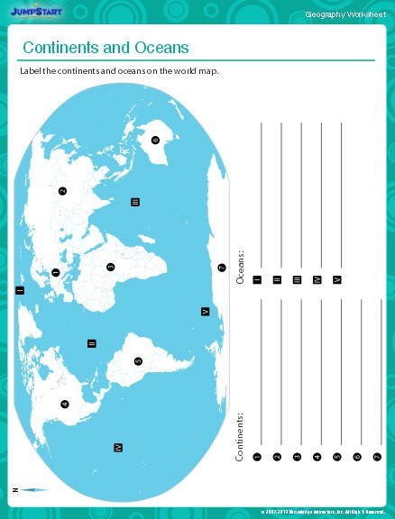 Continents And Oceans Worksheet