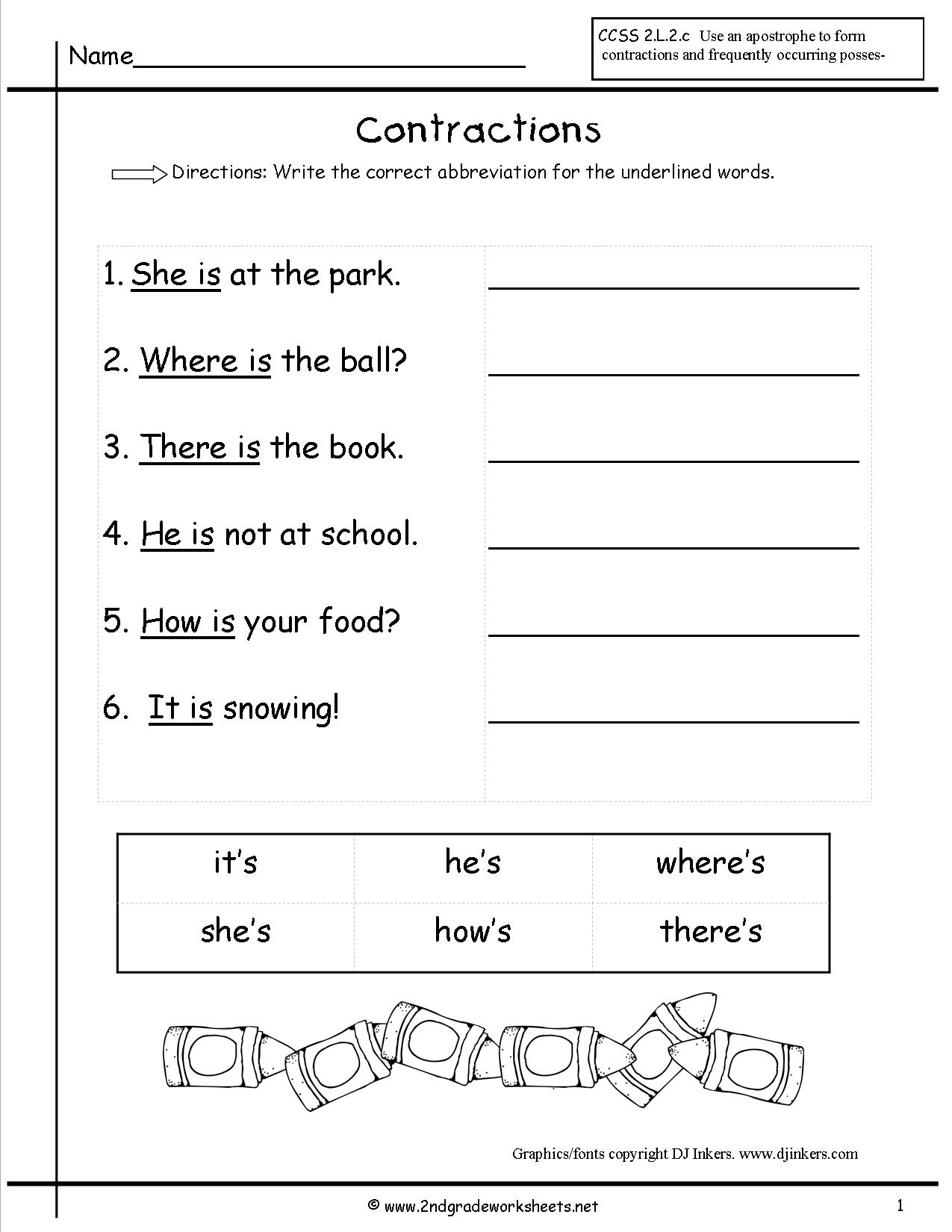 Contraction Worksheets For First Grade Free