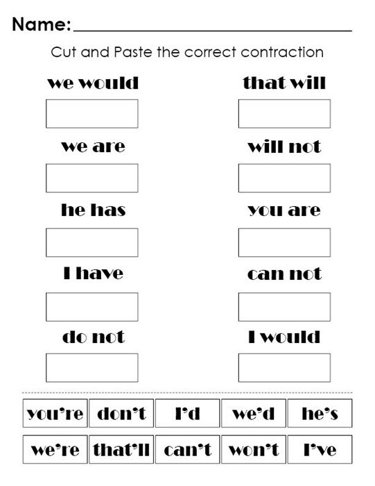 Contraction Worksheets For First Grade Free