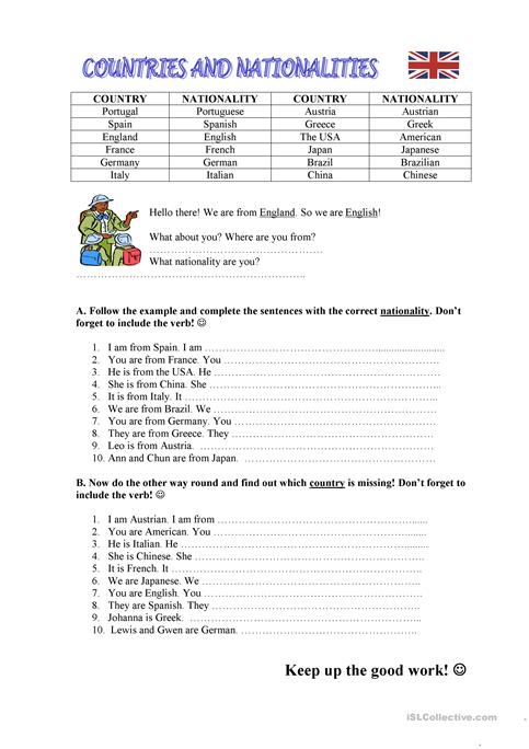 Countries   Nationalities Worksheet