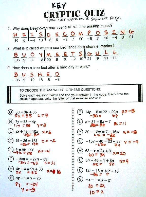 Cryptic Quiz Math Worksheet Answers Answers Cryptic Quiz 1 W