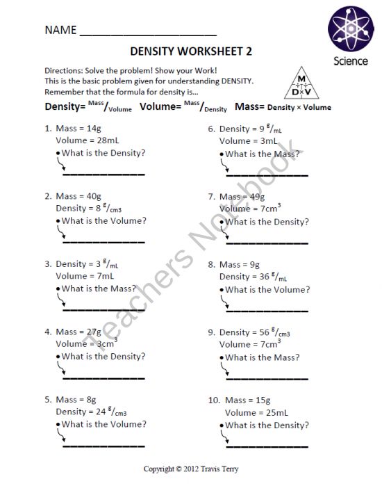 Density Worksheet Free Worksheets Samples
