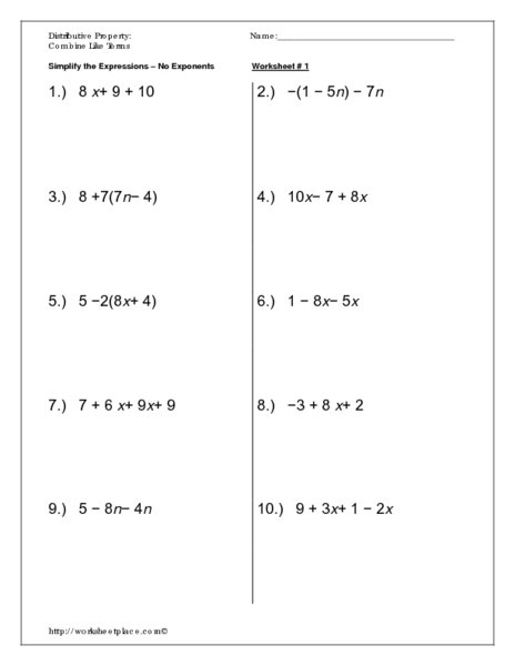 Distributive Property And Combining Like Terms Worksheet Cute