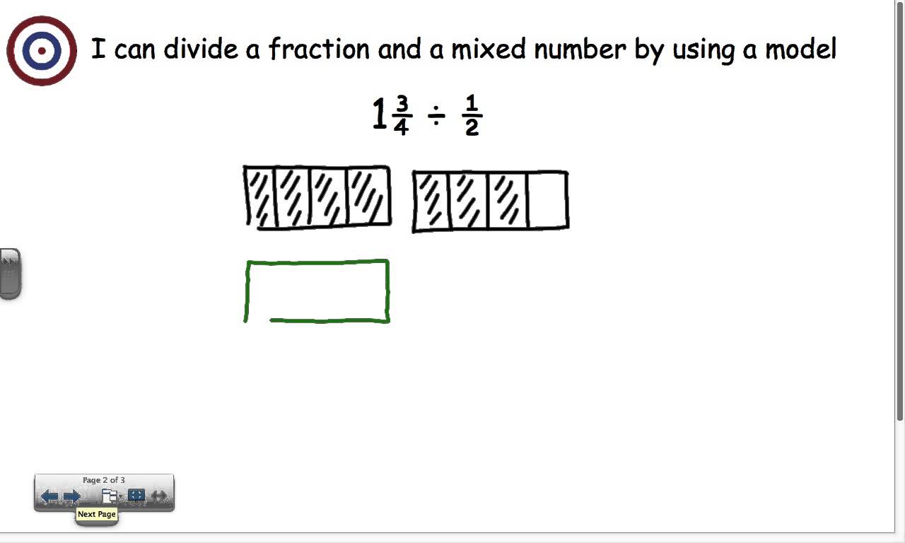 Divide Mixed Number By Fraction Using A Model Youtube Dividing