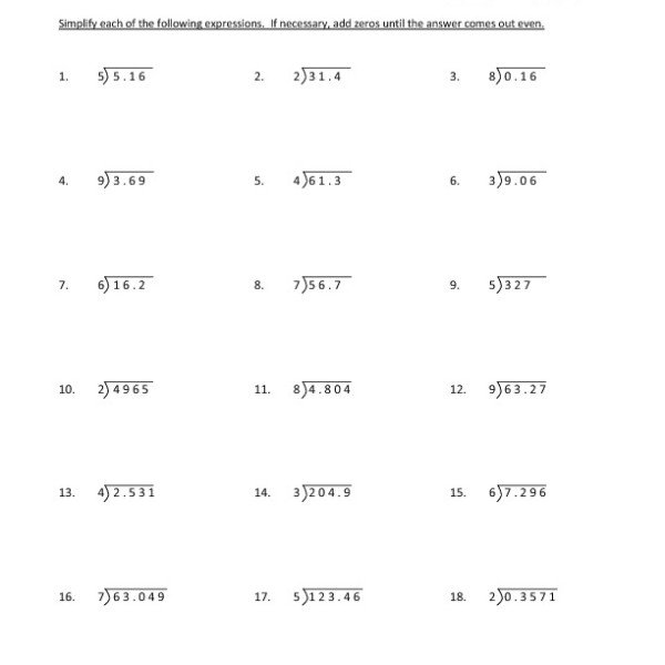 Dividing Decimals Worksheet Kuta