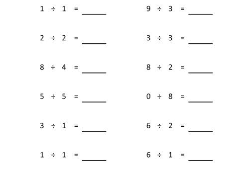 Division Worksheet Single Digit