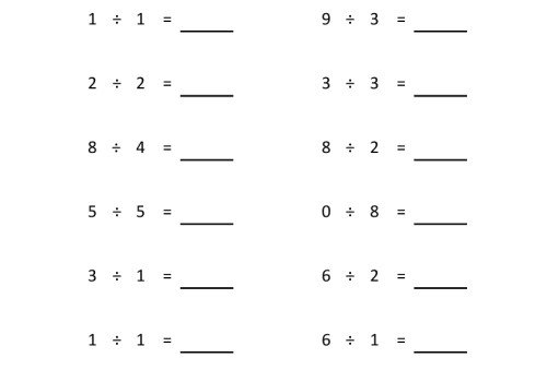 Division Worksheet Single Digit