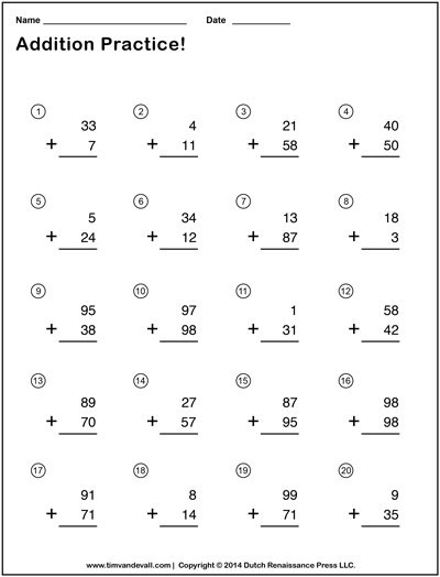 Double Digit Addition Worksheets For Kids