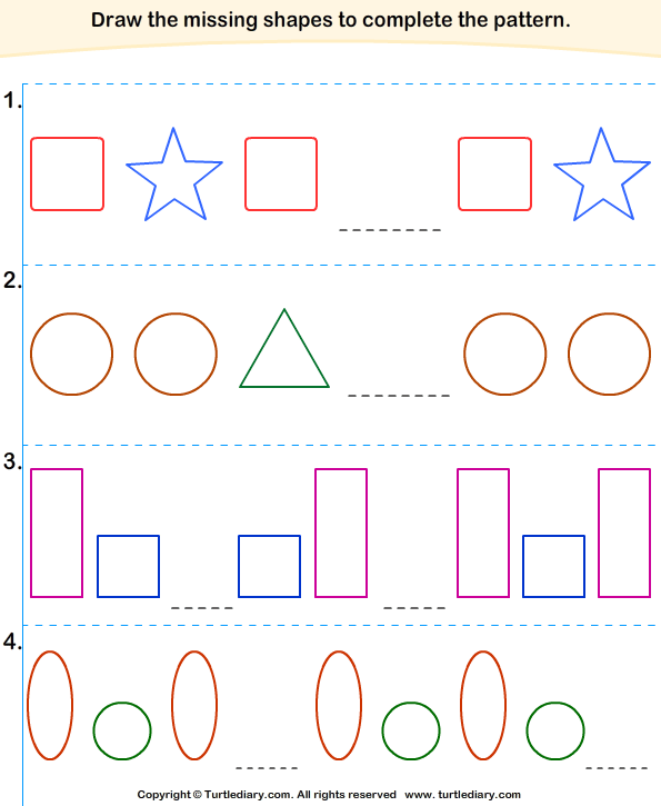 Draw Missing Shape To Complete Patterns Worksheet