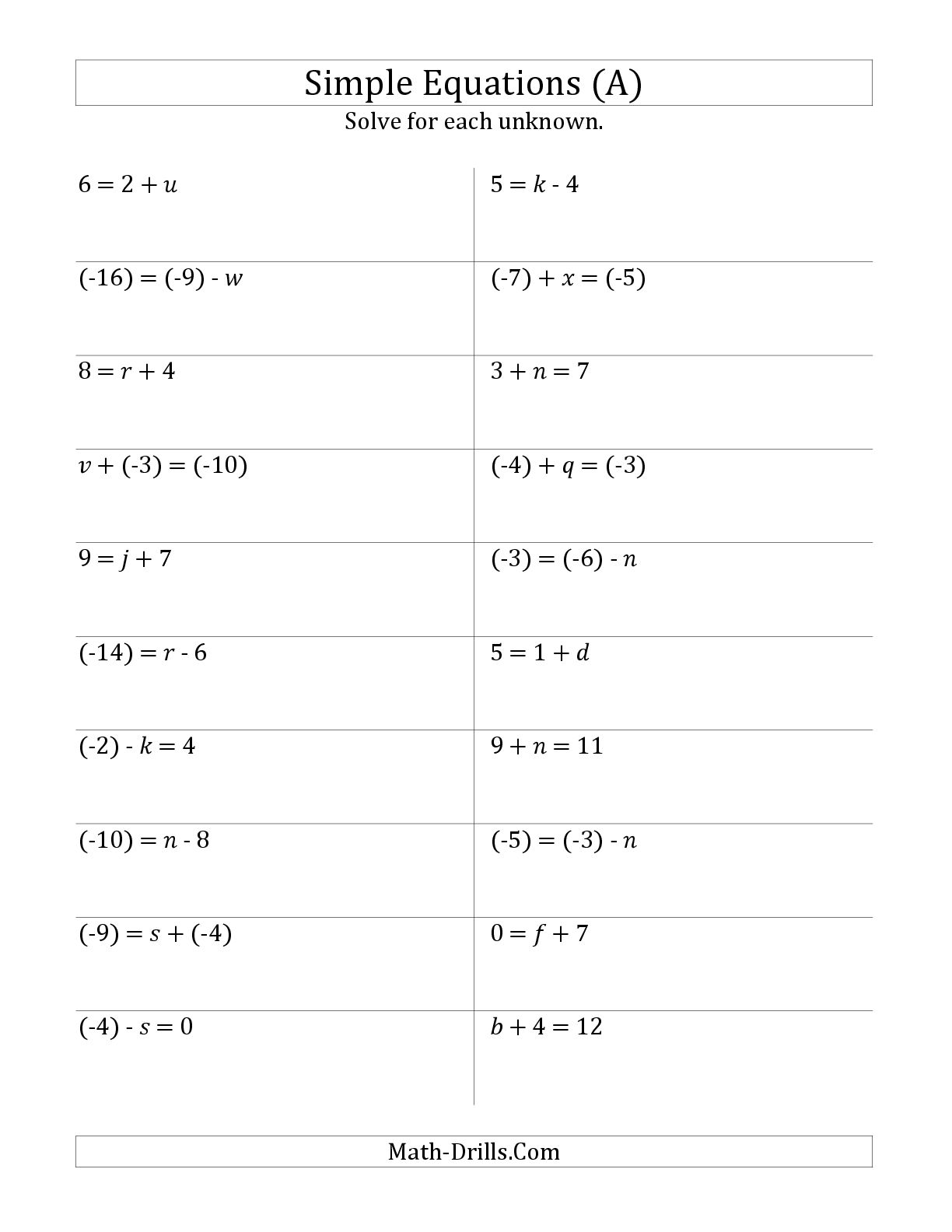 Equation Worksheet