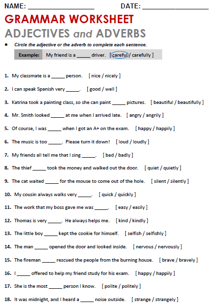 Extraordinary Worksheet Adjectives And Adverbs About Adjectives