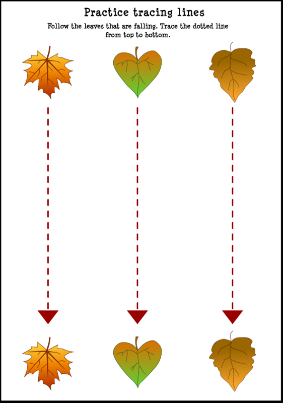 Fall Trace Line Worksheet For Kids