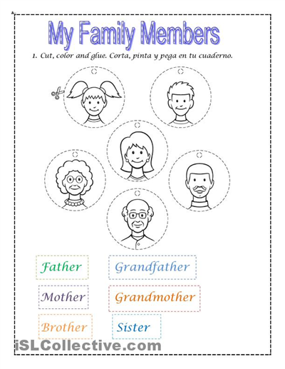Family Worksheets Kindergarten