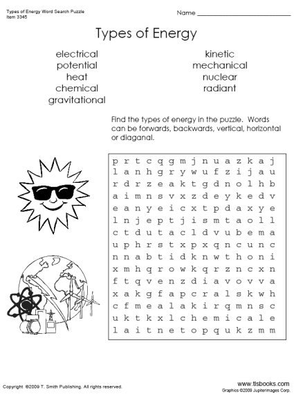 Forms Of Energy Worksheet Types Of Energy Worksheet
