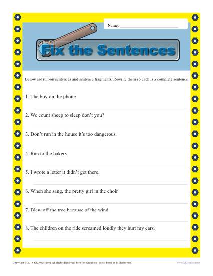 Fragment And Run On Sentence Worksheet Worksheets For All
