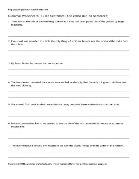 Fragment And Run On Sentence Worksheet Worksheets For All
