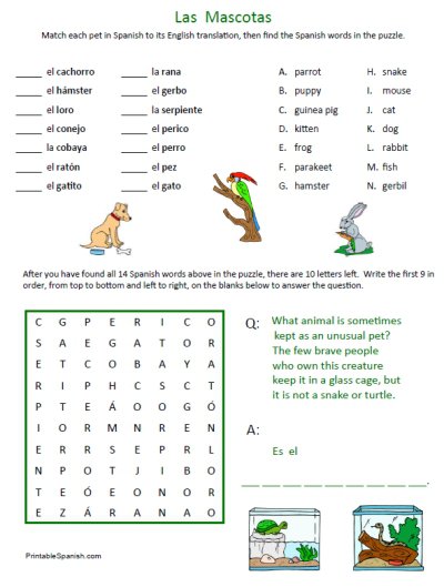 Spanish Animal Worksheets Spanish Animal Worksheets