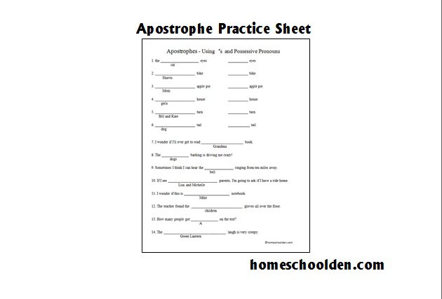 Free Apostrophe Worksheet