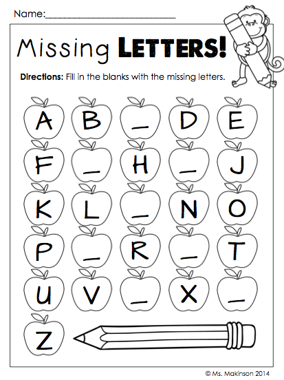 Kindergarten Missing Letter Worksheets