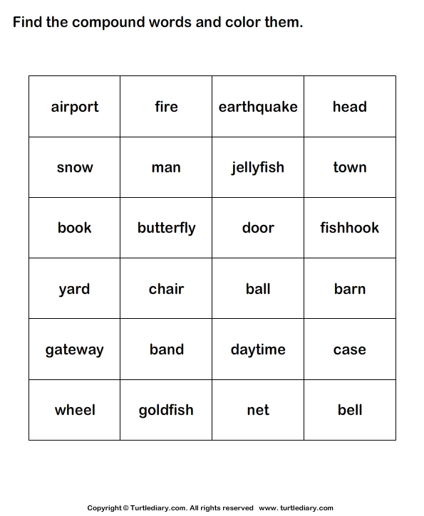 Identify And Color The Compound Words Worksheet