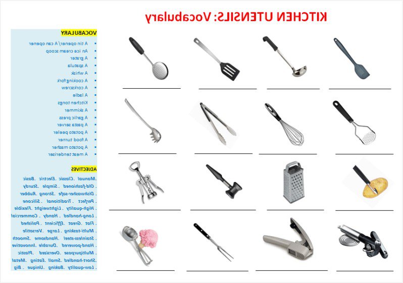 Kitchen Equipment Worksheets