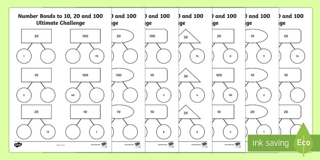 Ks1 Number Bonds To 10, 20 And 100 Ultimate Challenge Worksheet | Free ...