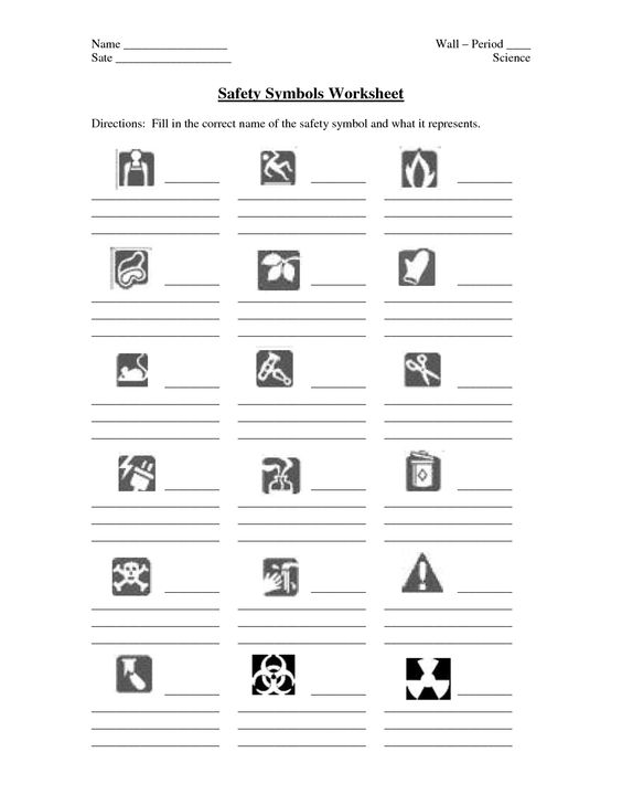 Lab Safety Symbols Worksheets