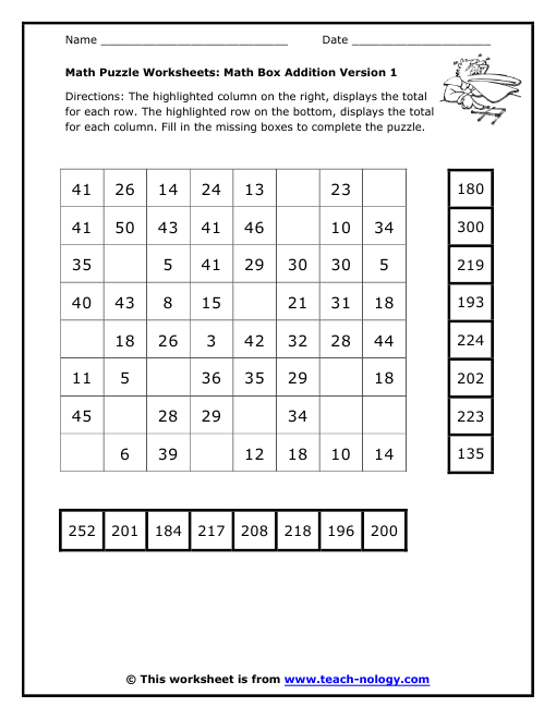 Math Puzzle Worksheet Worksheets For All