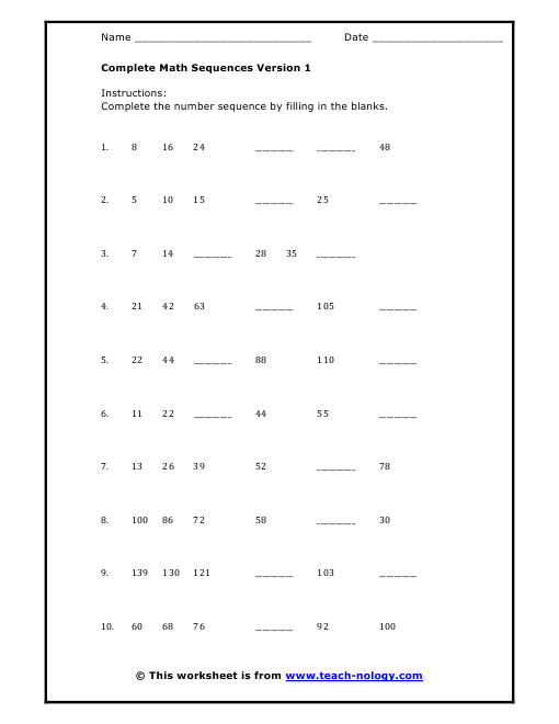 Math Sequencing Worksheets Worksheets For All