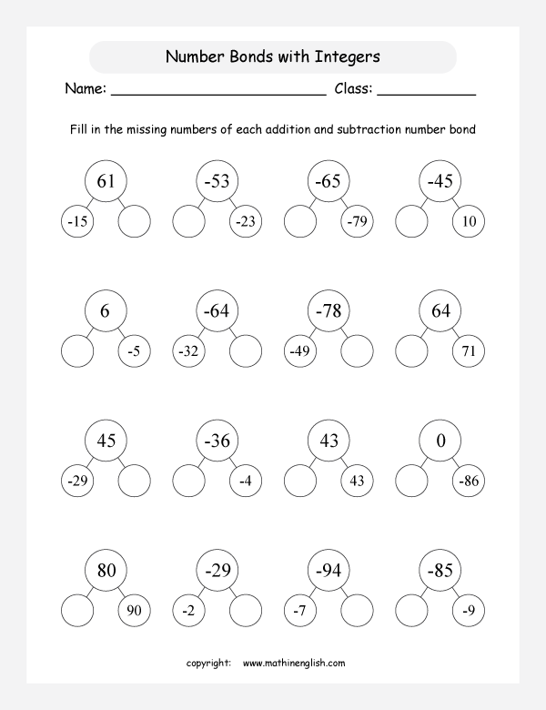 Math Worksheet With Integers Up To 100 And
