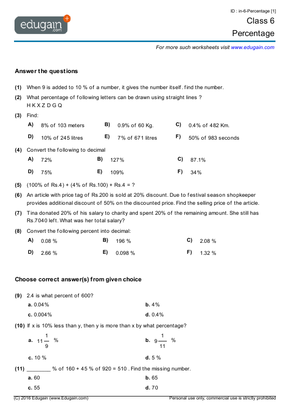 Maths Worksheets For Grade 6 In South Africa