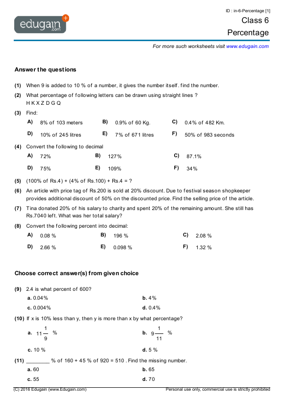 Maths Worksheets For Grade 6 In South Africa | Free Worksheets Samples