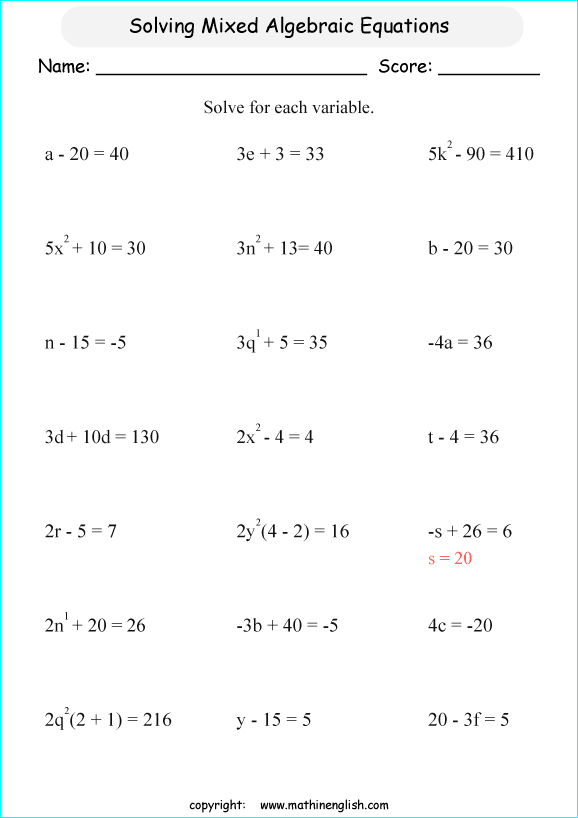 Maths Worksheets Year 6 Algebra