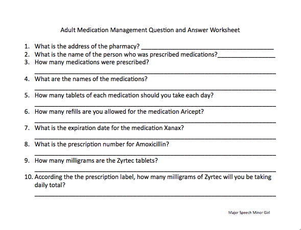 Medication Management Worksheets Worksheets For All
