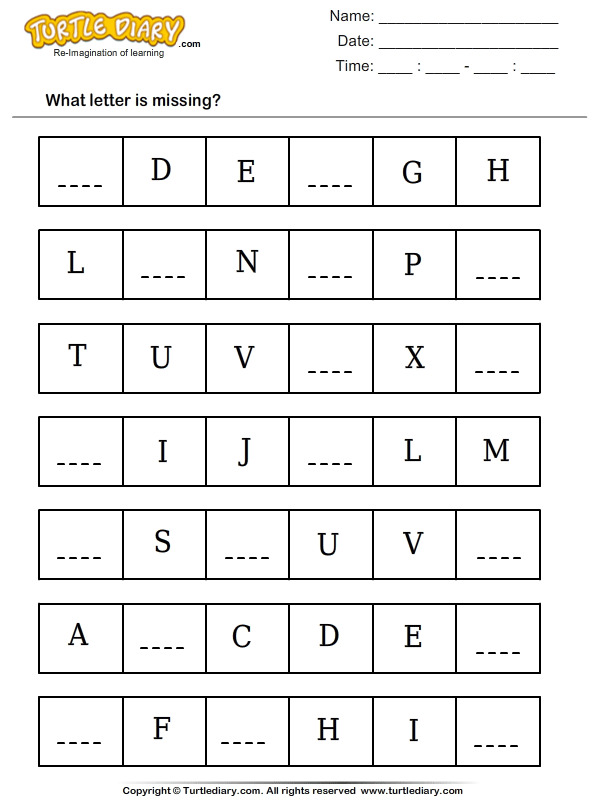 Missing Alphabets Worksheet
