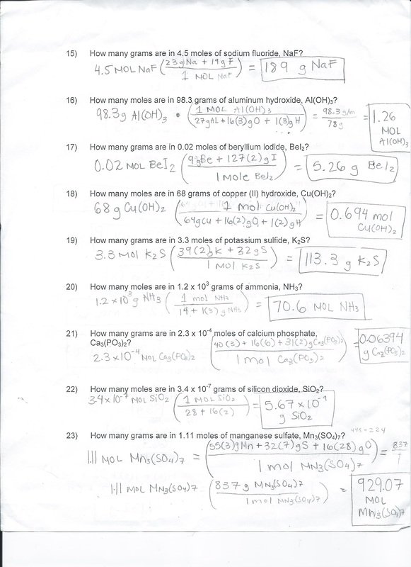 Mole Calculation Worksheet Mole Calculation Worksheet Answers