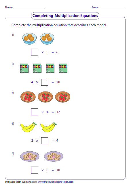 Multiplication Sentence Worksheets Multiplication Models