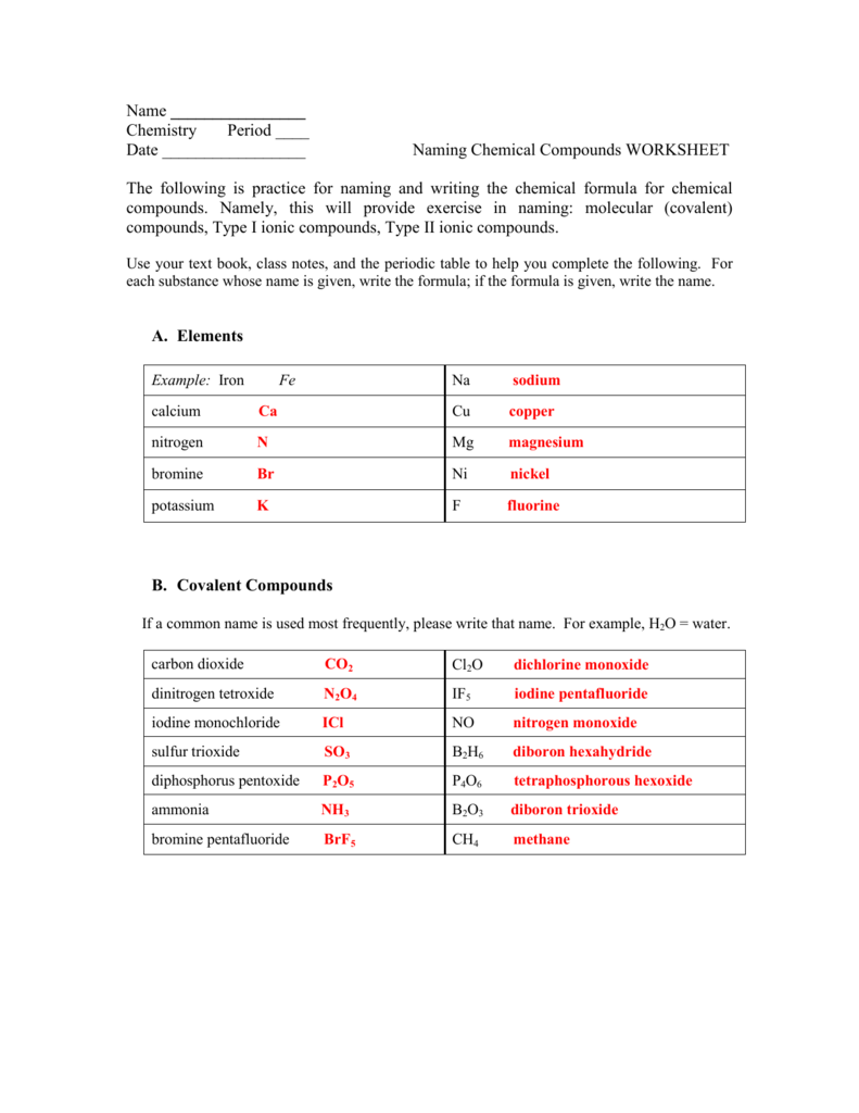 Naming Elements Worksheet The Best Worksheets Image Collection | Free ...