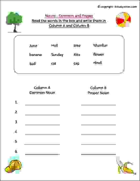 Noun Worksheet For Grade 1, Esl Worksheets For Class 1