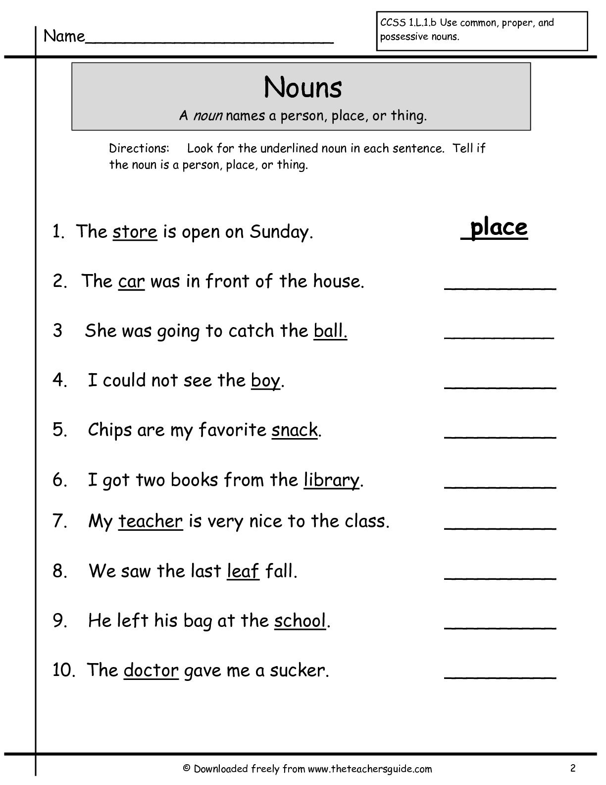 Noun Worksheets Grade 1