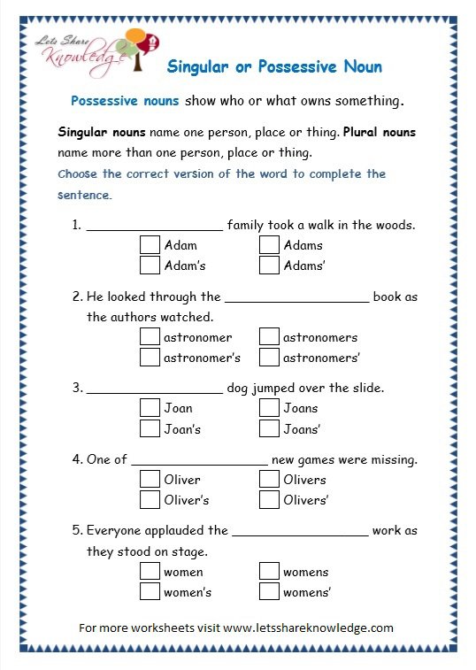 Nouns Exercises For Grade 3