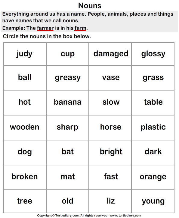 Nouns Worksheet For Grade 1