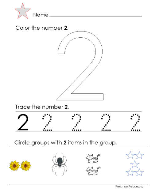 Number 2 Worksheet Preschool Number 2 Two Tracing And Coloring