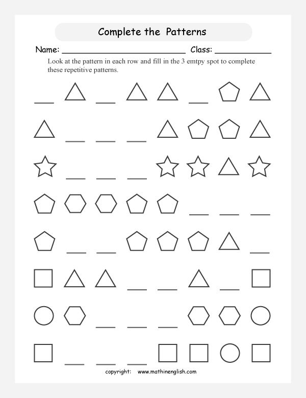 Pattern Worksheets Grade 2 Worksheets For All | Free Worksheets Samples